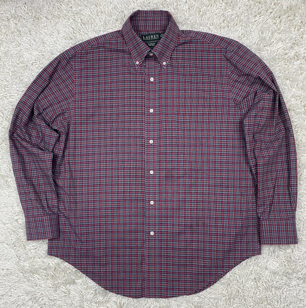 Lauren Ralph Lauren Non Iron Button Down Shirt Mens 16.5 34/35 Red Green Plaid